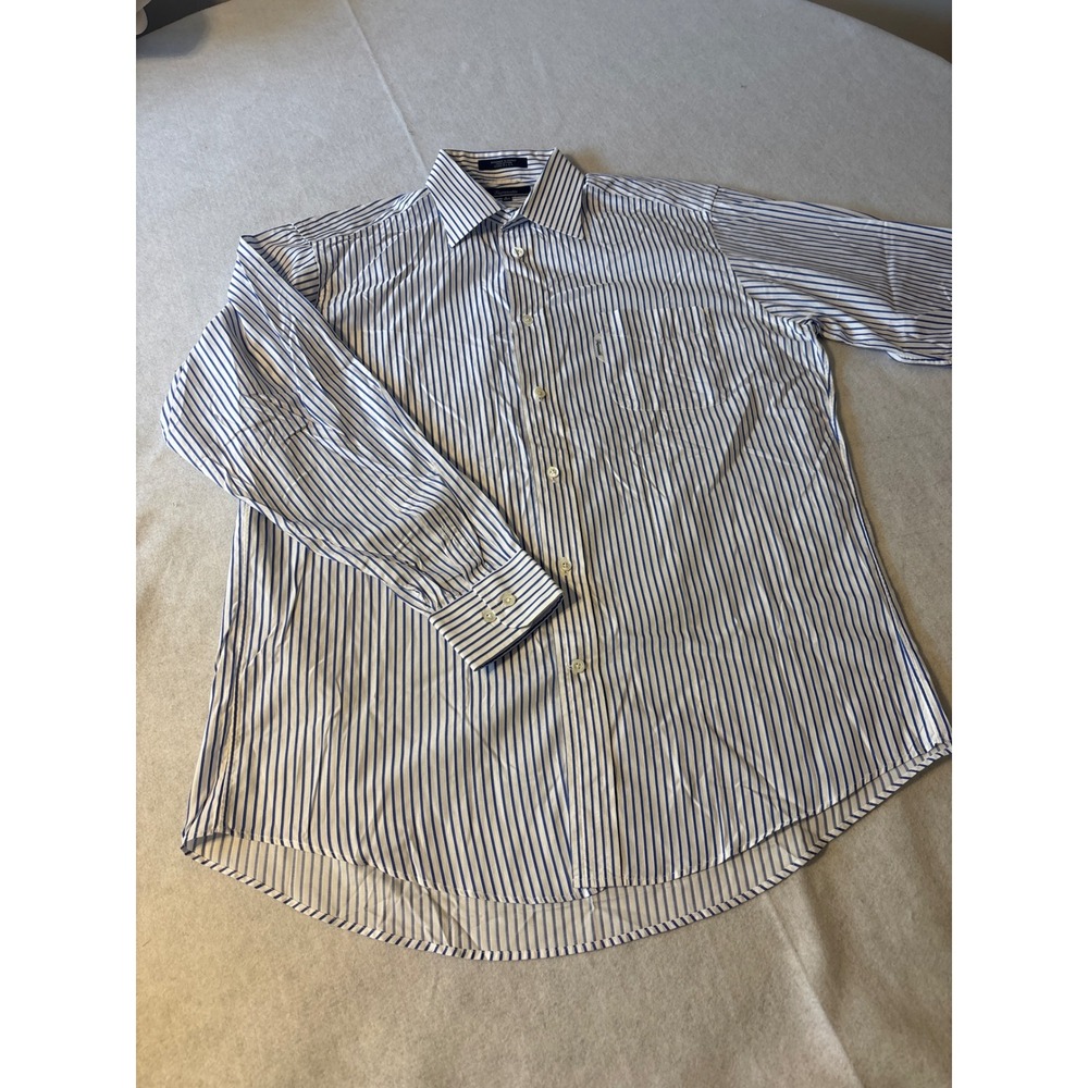 Faconnable Striped Button Down Shirt Mens 16.5 L Blue White Cotton
